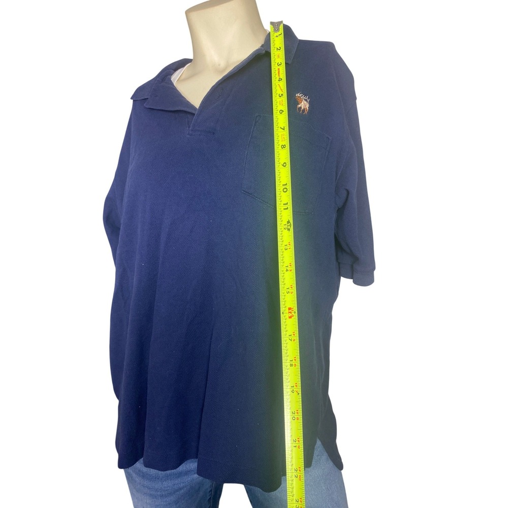 Vintage Knit Fit Navy Blue Deer Elk Logo Pocket Polo Shirt USA Made Mens L